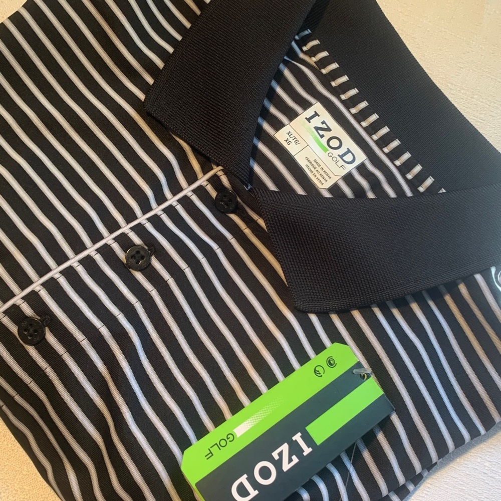 IZOD Golf Black and White Striped Men's Shirt NWT